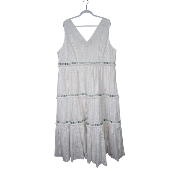 NEW Roamans 24W Dress White Cotton Embroidered Eyelet Tiered Maxi - Picture 3 of 10